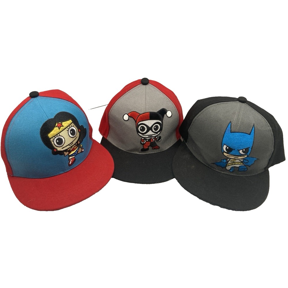 3 Snapback DC Universe Baseball Cap Hat Set Batman, Wonder Woman, &‎ Joker Youth